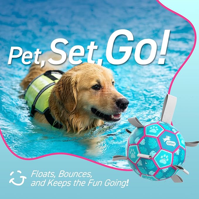 QDAN Dog Toys Soccer Ball with Straps, Pool Dog Water Toy, Outside Ball