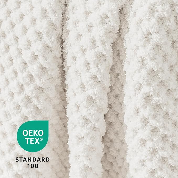 Waffle Knit Throw Blanket for Couch, Soft Cozy Chunky Knit Thick Knitted Blanket for Sofa, Bed, Gift for Women Girls Home Decor (Off White, Throw 50"x60")