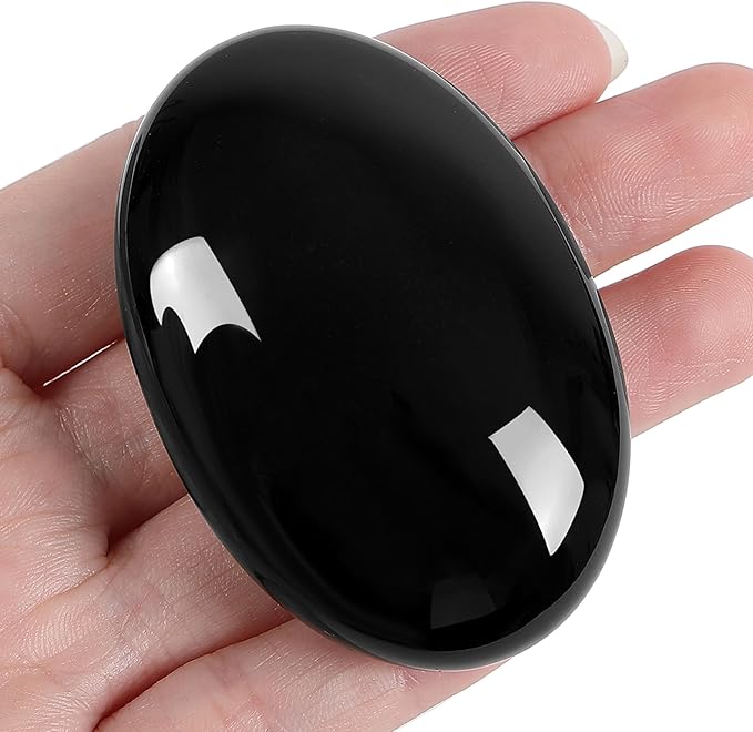 ZHIYUXI 2.4" Black Obsidian Crystals Stone Healing Crystals Gemstones and Crystals Decor Worry Stone Energy Balancing Therapy Polished Stones Palm Stone Room Decor Mediation Gifts 1PC