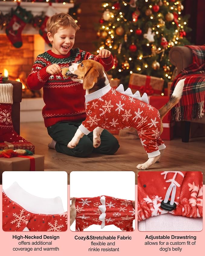 CuteBone Dinosaur Costume Halloween Christmas Dog Pajamas, Stretchy Spandex Crystal Velvet Sleepwear Coat for Small Dogs, Soft & Warm Pet Outfit Clothes for Cold Weather, Cozy Pullover Design COSP29M