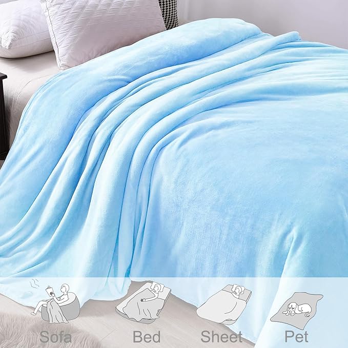 Exclusivo Mezcla Soft Fleece Throw Blanket for Couch, Ice Blue | 50x60 Inches, Double-Sided Brushed Flannel, Lightweight Plush Cozy Blanket for Home Decor, All Season, Machine Washable