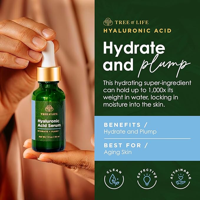 Tree of Life Beauty Hyaluronic Acid Serum, Skin Brightening Face Oil for Dark and Age Spots, Facial Serums for Dry and Sensitive Skin Care with Vitamin E for Soft Smooth Skin, 2 Fl Oz, (Pack of 2)