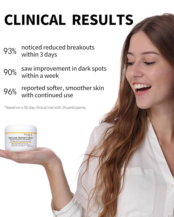 Butt Acne Clearing Treatment, Moisturizer Cream with 2% Salicylic Acid, Tea Tree Oil & Witch Hazel, Body Back Acne Treatment, Cystic Acne Treatment for Skin Delicate and Smooth 2.82oz