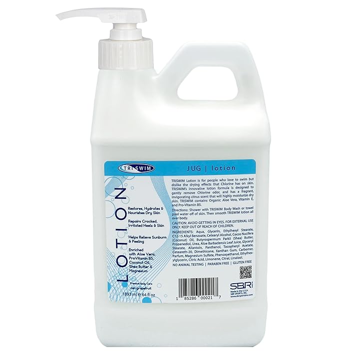 TRISWIM Swim Lotion Jug 64oz | Neutralizes Chlorine, Bromine & Saltwater Odors| Hydrates & Soothes Dry Skin | Enriched with Aloe, Shea Butter & Coconut Oil | Vegan, Paraben-Free | Zen Grapefruit Scent