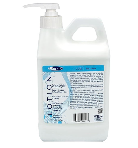 TRISWIM Swim Lotion Jug 64oz | Neutralizes Chlorine, Bromine & Saltwater Odors| Hydrates & Soothes Dry Skin | Enriched with Aloe, Shea Butter & Coconut Oil | Vegan, Paraben-Free | Zen Grapefruit Scent