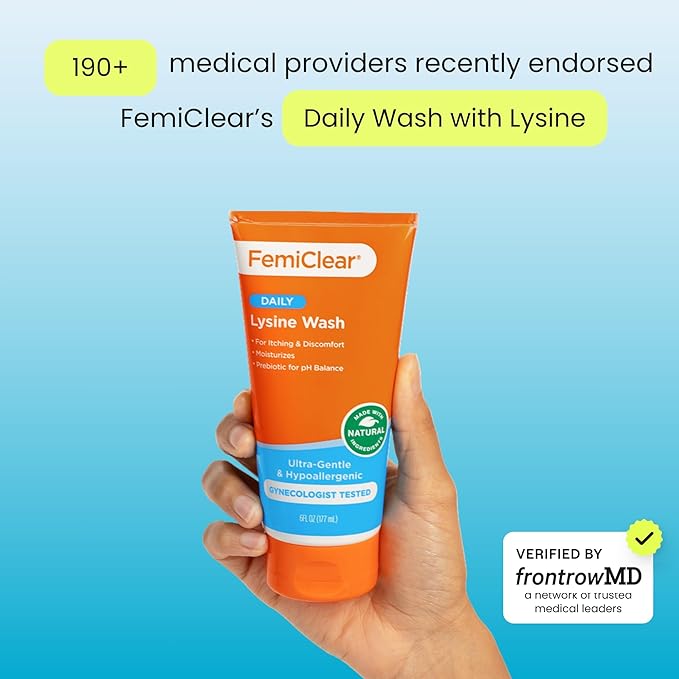 FemiClear Daily Lysine Feminine Wash, Ultra-Gentle Cleansing, 6 fl oz | Gynecologist Tested Intimate Wash For Itching, Irritated Skin & Odor, pH-Balanced, Natural & Organic Ingredients
