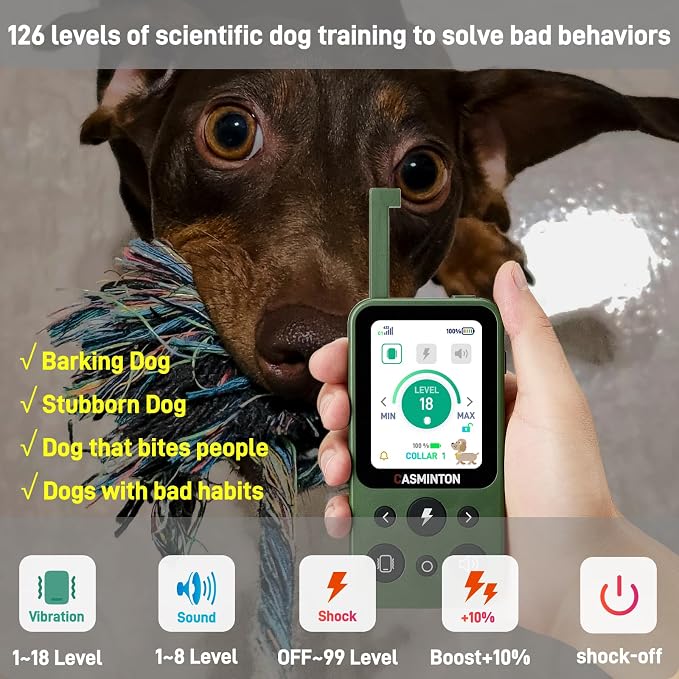 Shock Collar for Dogs [CRS01] 126 Training Levels,4Powerful Modes with 2.8inch LCD high-Definition display100% Safe Training Collar for Large Medium Small Dogs IPX7 Waterproof (Green)
