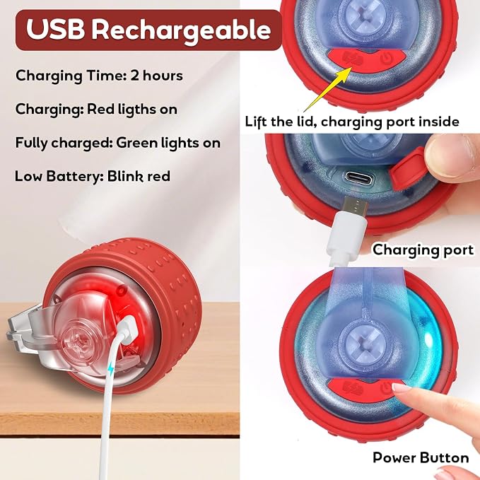 Dog Toys Interactive Rolling Ball with Rope, Motion-Activated