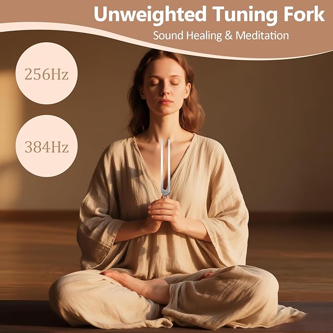 Tuning Fork for Healing Set – 128Hz, 136.1Hz, 256Hz, 384Hz for Sleep & Stress, Chakra Balance, Mental Focus, Relaxation, Meditation Accessories & Sound Therapy Devices | Activator + Pouch