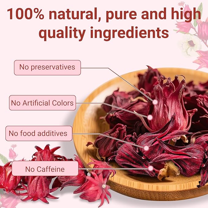 Hibiscus Tea Bags, 100% Natural Hibiscus Flowers Herbal High Blood Pressure Tea Bags, No Sugar/Gluten, Caffeine Free-100 Count (Pack of 1)