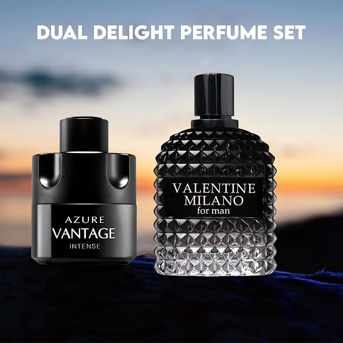AFLUXE Valentine Milano/Vantage Intense 2PCS Eau De Toilette for Men-Fresh, Romantic Scent Perfume for Men 3.4 Fl Oz Each Mens Cologne For All Skin Daily Used