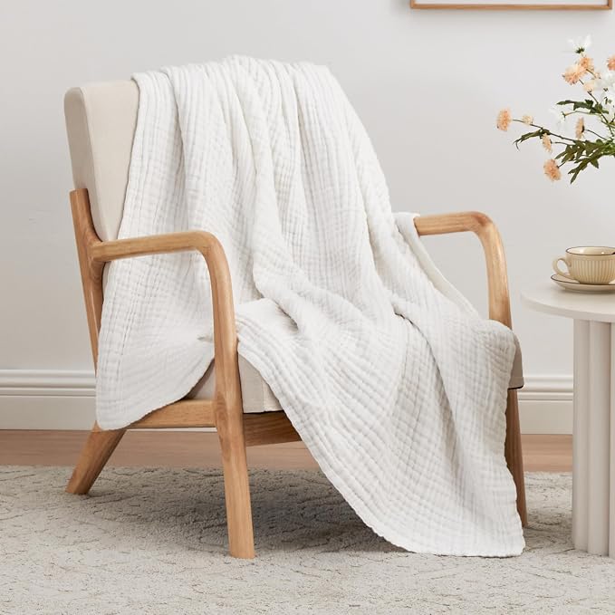 Love's cabin 100% Cotton Muslin Blanket, 6 Layer Lightweight Breathable Gauze Twin Size Blanket 60 x 80 Inches, Soft Summer Blanket for Bed or Couch, White