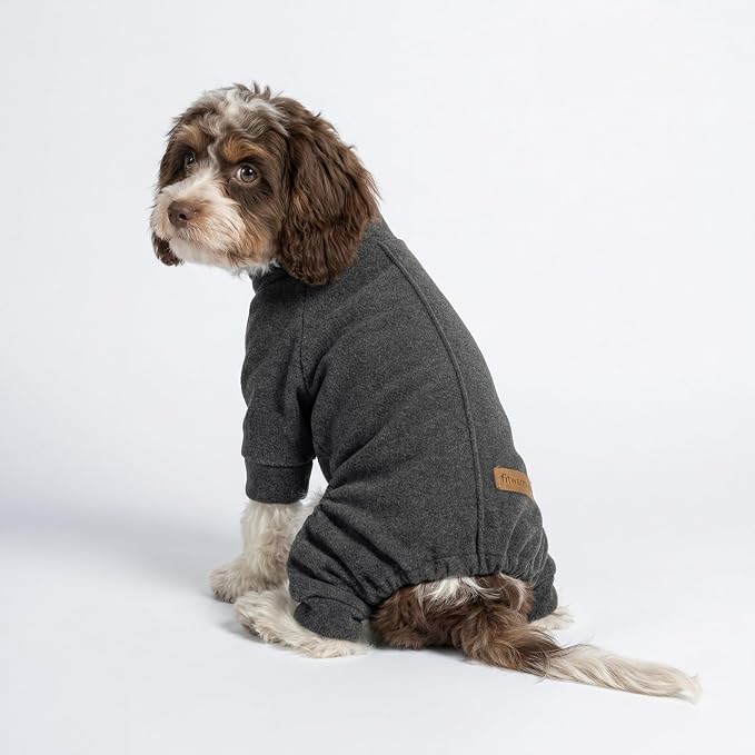Fitwarm 2 Pack Lightweight Fleece Dog Pajamas, Warm Winter Clothes for Small Dogs Boy Girl, Cozy Pet Onesie with Feet, Dark Gray, Light Gray, Large