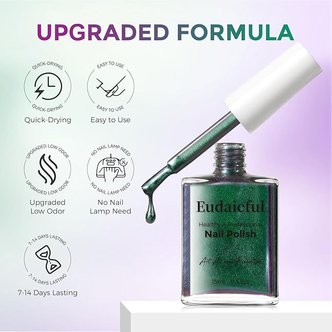 Chameleon Nail Polish Quick Dry Polish Air Dry Fast, 15ml/0.5 fl oz Holographic Green Purple Chrome Polish