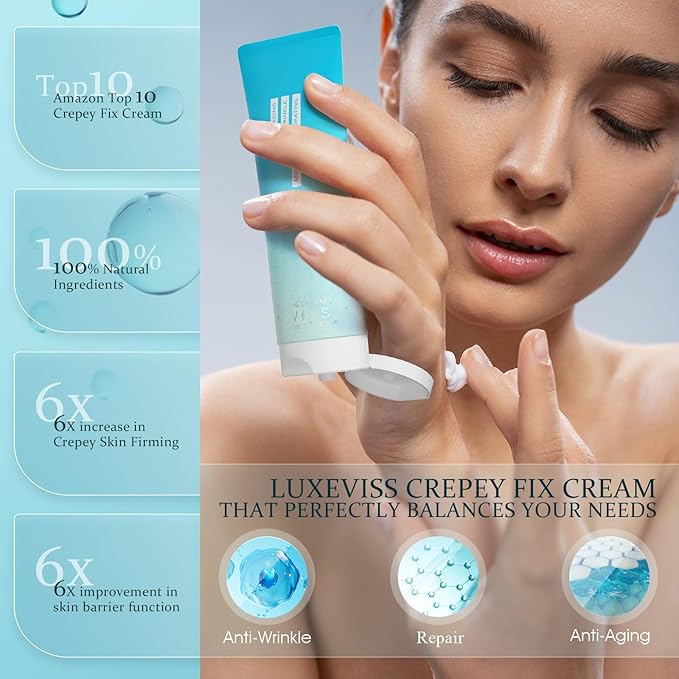 Advanced Crepey Skin Repair Cream – Anti-Wrinkle & Sagging Firming Moisturizer for Face, Neck, Chest, Arms & Body, Deep Hydration for Smoother, Firmer-Looking Skin, 3.35 Oz