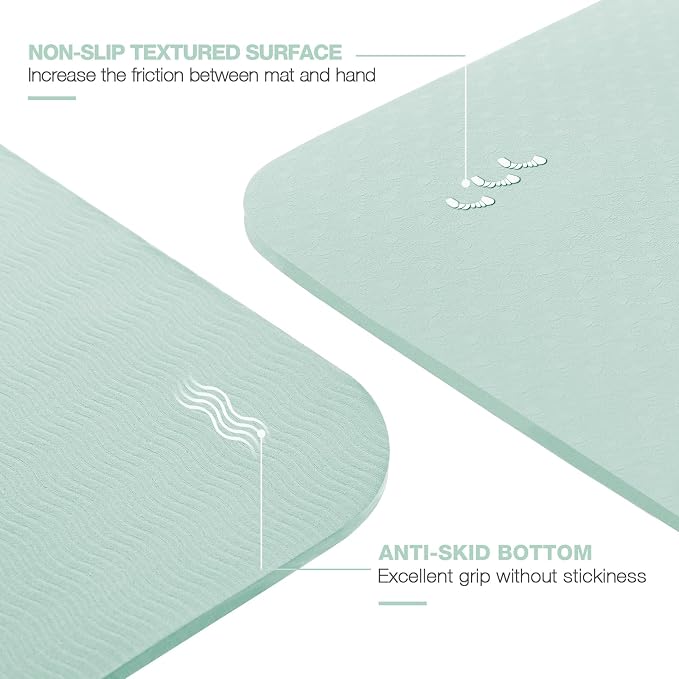 Yoga Mat Non Slip, Pilates Fitness Mats, Eco Friendly, Anti-Tear 1/4" Thick Yoga Mats for Women, Exercise Mats for Home Workout with Carrying Sling and Storage Bag