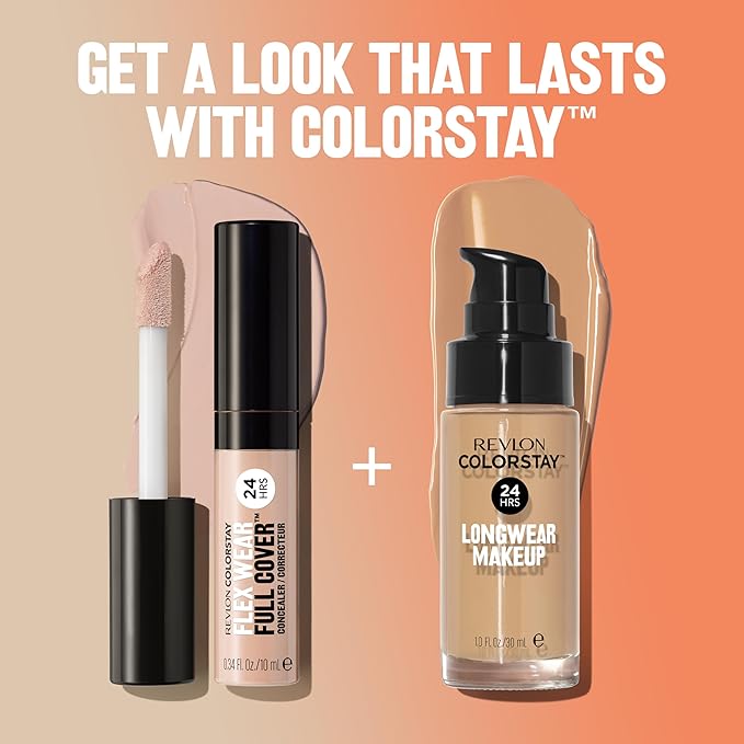 Revlon ColorStay Flex Wear, Full Cover Non-Creasing Concealer, Infused with Hyaluronic Acid & Vitamin E, Flexible Longwear, 075 Hazelnut, 0.34 fl oz.