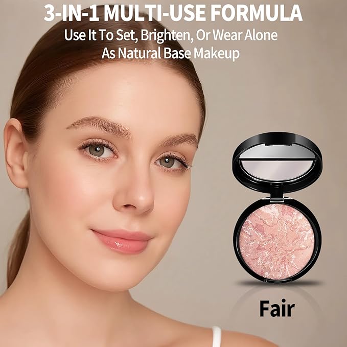 Baked Luminous Pressed Powder–Glow-Infused Foundation,Highlighter & Setting Powder in One–Color-Correcting,Oil-Control,Long-Lasting Coverage for All Skin Tones 02