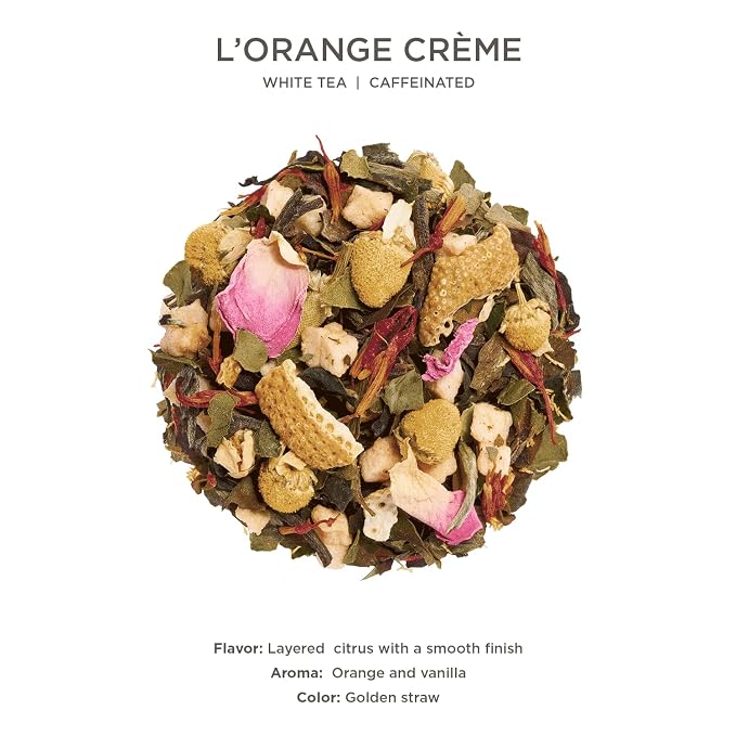 Tea Forte L'Orange Creme Premium Loose Leaf Caffeinated White Tea Blend Canister, Makes 35-50 Cups