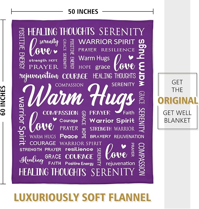 Warm Hugs Healing Blanket, Get Well Gifts for Women Men | After Surgery, Breast Cancer Gifts for Women Friends, Inspirational Blanket, Soft Comfort Throw Blankets 50" x 60"