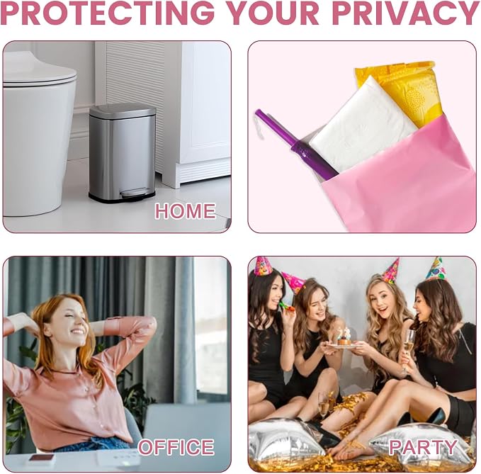 Disposable Sanitary Bags, 100 Pcs, Pink, Self-sealing, Odor-proof, Rectangular, Plastic, 10" x 6" Bags for Feminine Hygiene, Personal Waste, or Pet Waste