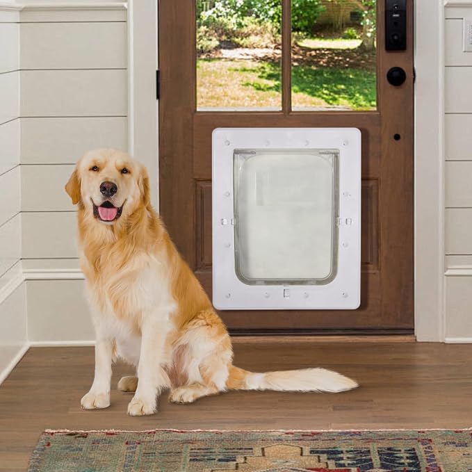 Pet Door, Durable Plastic Dog Door, 16.7”x 11.7'' Inner Frame for Large Dog and Pets, Easy DIY Installation, Suitable for Interior and Exterior Doors, Screen and Wall, White Doggie Door