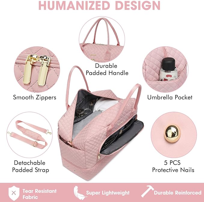 Travel Duffle Bag Weekender for Women - 38L Carry-On Overnight Personal Item Bag with Shoe Compartment & Wet Pocket Weekend Tote Bags with Toiletry Hospital Bags for Labor and Delivery