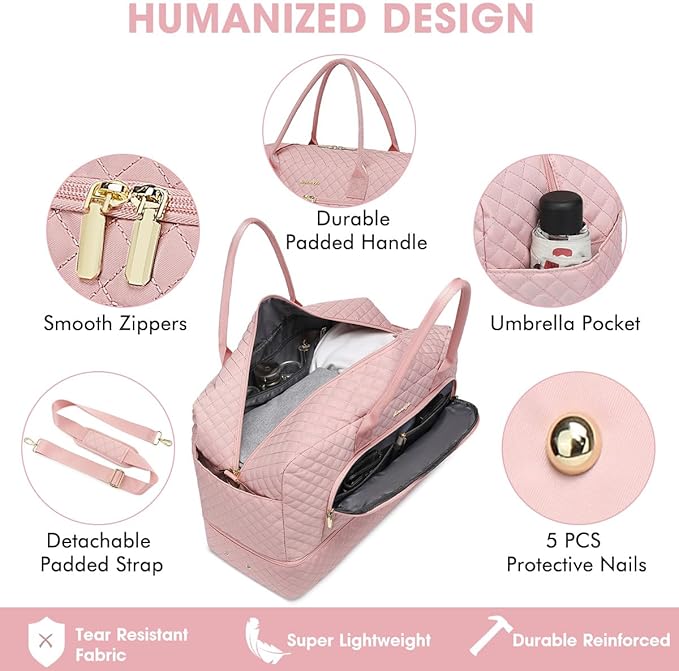 Initial Travel Duffle Bag for Women - Pink Personalized Weekender Bags Overnight Bag with Shoe Compartment & Wet Pocket Weekend Tote Bags with Toiletry Bag Monogram Gifts (Letter E)