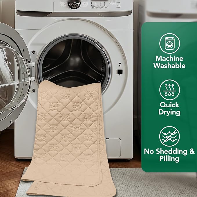 PAWFINITY Waterproof Couch Covers for Dogs, Pet Blanket for Sofa Washable | Paw Print Quilted, Hair Resistant, Anti Cat Scratch, Pee Proof Furniture Protector for 3 Seat Sofa and Bed, 30x70 Inch, Beige