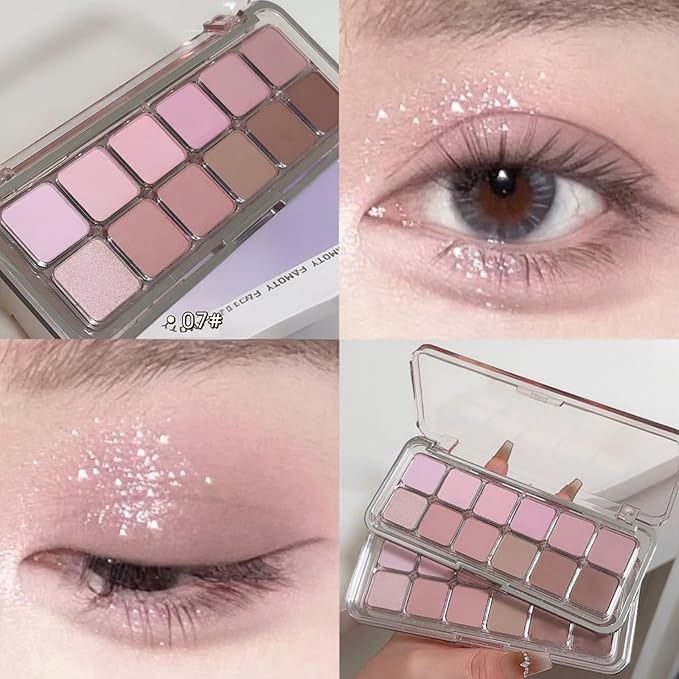 Erinde 12 Colors Eyeshadow Palette, Lavender Pink Neutrals & Nude Eye Shadow Makeup, Matte Shimmer Finishes, Long Lasting Ultra-Blendable Waterproof Eyeshadow Powder for Daily & Party, 07