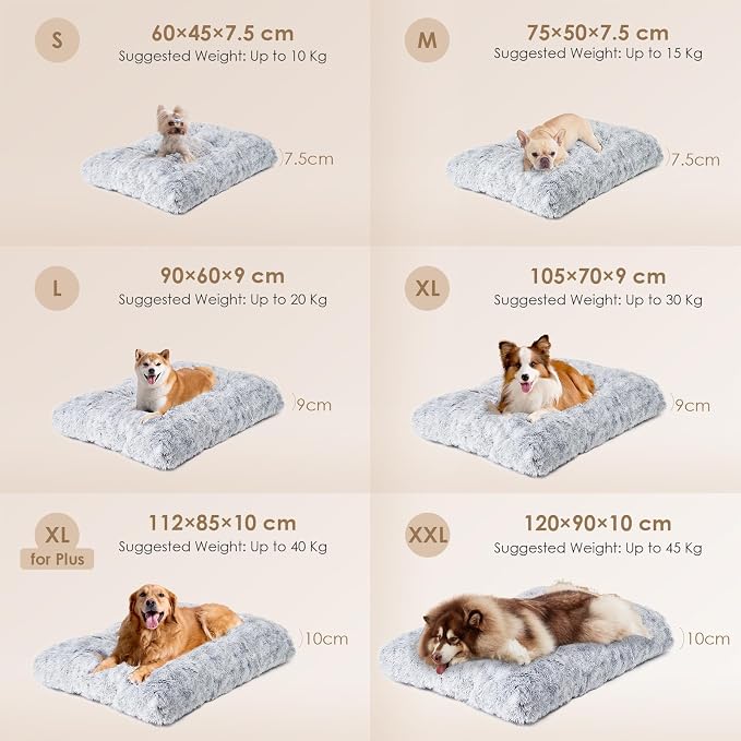 EHEYCIGA Fluffy Dog Crate Bed, Plush Extra Large Plus Dog Pillow, Grey | Xlarge Calming Anti Anxiety Plush Faux Fur Mat for Large size dogs, Washable Soft Warm Plus Dog Pad with Non-Slip Bottom