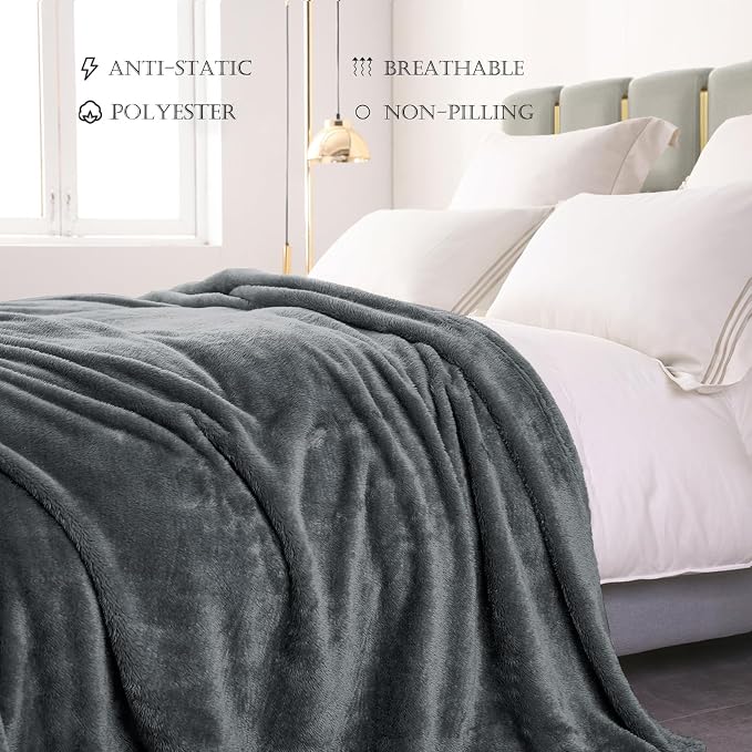 Exclusivo Mezcla Fuzzy Plush Fleece Bed Blanket Twin XL Size, Dark Grey | 90x66 Inches, Super Soft and Cozy Bed Blanket, Fluffy Blanket for Bed, College Dorm Room Essentials, All Season