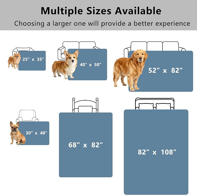 Waterproof Blanket - Reversible Dog Throw as Furniture Protector | Soft Velvet & Flannel, TPU Leak-Proof Liner, Machine Washable, Fits Couch and Bed, 52" x 82", Navyblue/Stoneblue