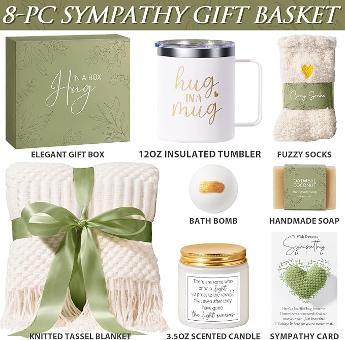 Sympathy Gifts for Loss of Loved One, Condolences Gift Baskets Grief Gifts | Memorial Bereavement Gift Ideas for Loss of Mom Dad, Hug In A Box Miscarriage Gifts for Mothers Thinking of You Care Package