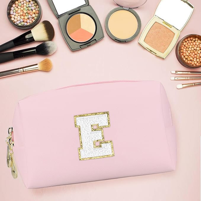 Initial Makeup Bag, Personalized Preppy Letter Monogram Cosmetic Bag | Waterproof PU Material, Compact Size, Large Capacity 7.09 x 2.95 x 3.94 in, Surprise Gift for Daughters and Teens
