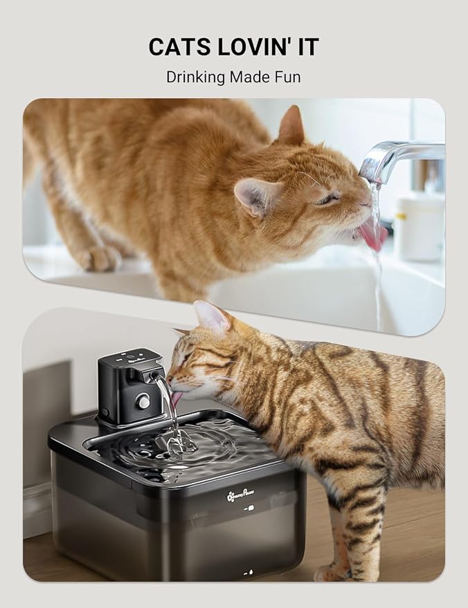 DownyPaws Cat Water Fountain Cordless, Pet Fountain, 84oz/2.5L, Black | Wireless Cat Drinking Water Fountains for Cats Indoor, Fursink , Battery Operated, Motion Sensor, Ultra Quiet Pump, BPA-Free