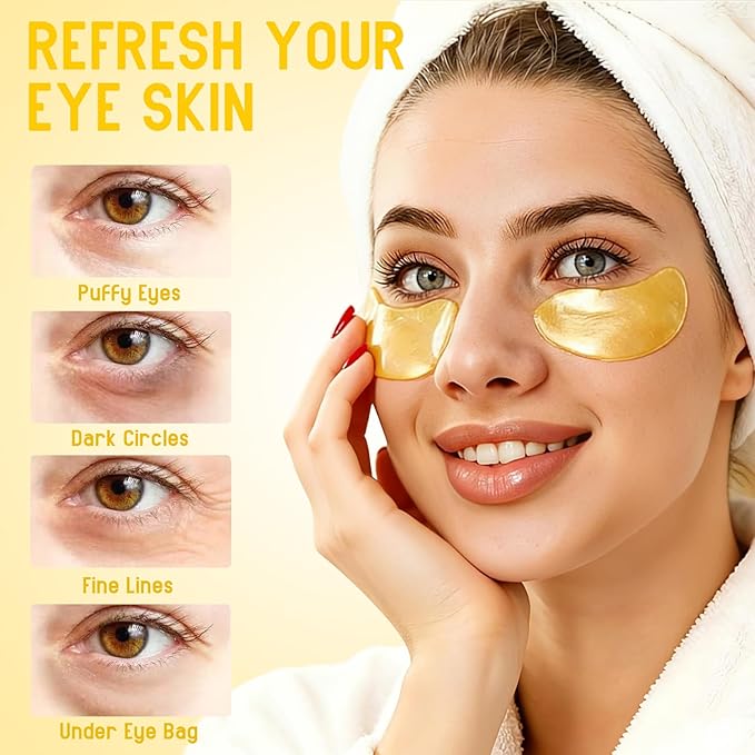 60 Pcs Golden Eye Mask, Under Eye Patches for Dark Circles & Puffiness - Moisturizing Nourishing Eye Treatment, Improves Dryness/Fine Lines/Wrinkles, Perfect for Daily Care & Ideal Gift for Women
