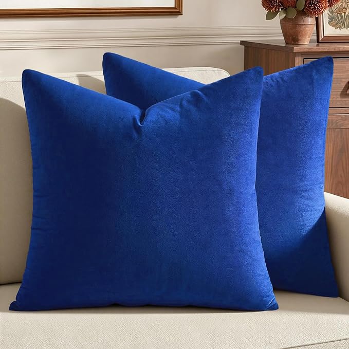 MIULEE Velvet Throw Pillow Covers 18x18 Inch Pack of 2 Royal Blue | Soft Solid Decorative Pillow Covers, Modern Luxury Home Decor, for Couch Chair Sofa Bedroom Livingroom