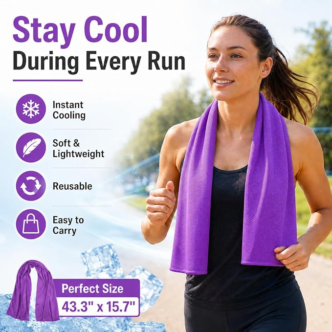 Cooling Towel for Neck and Face - 43.3" x 15.7" - Quick-Dry Microfiber - Ideal for Hot Weather, Gym, Fitness, Camping, Yoga, Run Gift - Purple