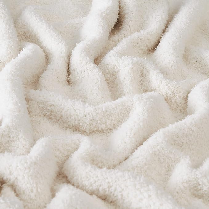Super Soft Knit Throw Blanket Twin Size Cream White-Lightweight Plush Fuzzy Fluffy Warm Cozy Blankets and Throws for Sofa Bed All Season Use