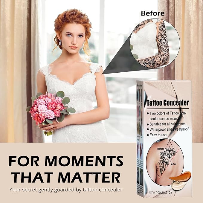 Tattoo Cover Up Makeup Waterproof,2 Color Long Lasting Tattoo Concealer for Body,Invisible Tattoos,Scars, Vitiligo,Long-Lasting Natural Coverage, Waterproof & Sweatproof