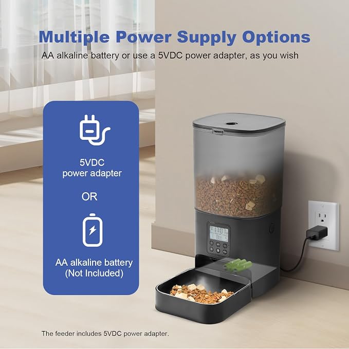 Automatic Cat Feeder, 6L Cat Food Dispenser with 10s Voice Recorder, Pet Feeder up to 8 Meals per Day, Timed Feeder with Dry Food Sealed Ring (Black)
