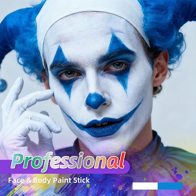 2Pcs Face Body Paint, Professional Paint for Halloween Cosplay Costume Party, Full-coverage Multi-Color Cream Makeup Body Paint for Adults Halloween Cosplay SFX Makeup Paint (White+Blue)