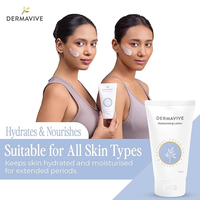 Dermavive Oatmeal Moisturizing Lotion for Dry, Sensitive Skin – Colloidal Oatmeal pH-Balanced Hydrating Face & Body Moisturizer – For Kids, Teens & Adults, 120ml (4.05 fl oz)