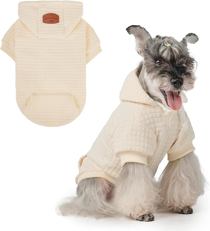BEAUTYZOO Dog Hoodies Sweater for Small Dogs,Waffle‑Like Laminated Pet Coat | Warm Dog Sweatshirt with Pocket & Leash Hole,Pullover Clothes for Girl Boy Dogs & Cats,Stretchy & Easy‑On‑Off,Chihuahua Puppy