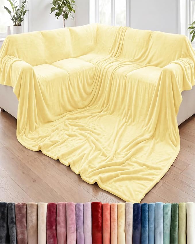 Ultra Soft Fleece Blanket Oversized King Size - Flannel Fleece Luxury Blanket - Lightweight for Couch Bed Chair - Thick, Warm and Breathable - All Season Cozy, Yellow