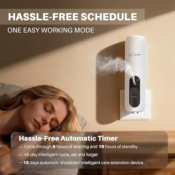 Waterless Essential Oil Diffuser, Plug-in Wall Aroma Machine with Simple Button Control for Bedroom, Bathroom & Kitchen, 25dB Ultra-Quiet, Works with Pure Aroma Oils
