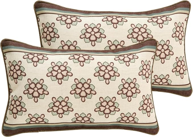 Vintage Linen Rectangle Throw Pillow Cover,Set of 2,20"x12"-Brune D | Designer French Elegant Pillow Cover,Concealed Zipper Design,Floral Pattern,Sofa,Bedroom,Living Room,Lounge Chairs