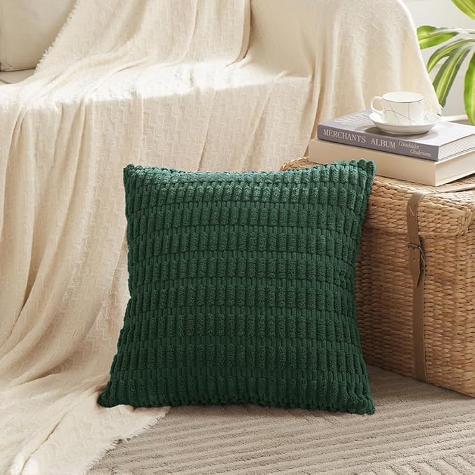 Fancy Homi 4 Packs Decorative Throw Pillow Covers for Living Room Couch Bed, Modern Farmhouse Boho Home Décor Accent Cushion Case, 18" x 18", Dark Green