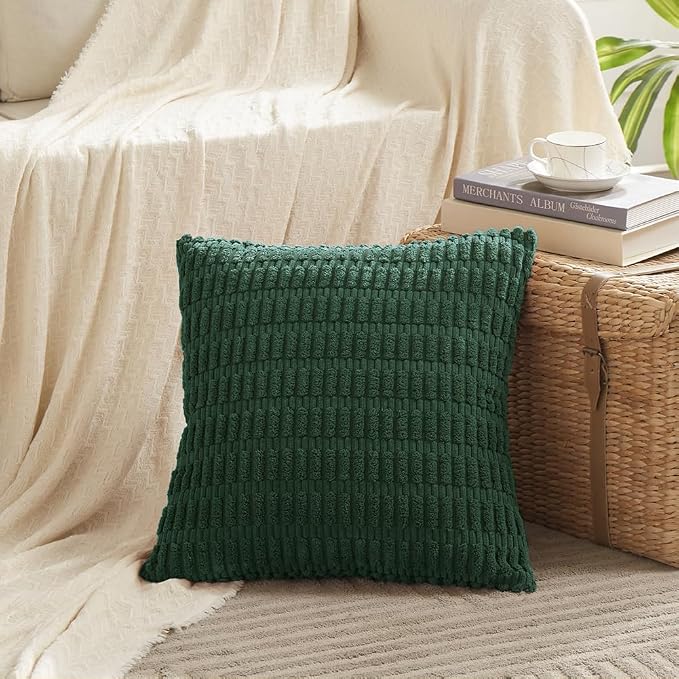 Fancy Homi 4 Packs Decorative Throw Pillow Covers for Living Room Couch Bed, Modern Farmhouse Boho Home Décor Accent Cushion Case, 22" x 22", Dark Green